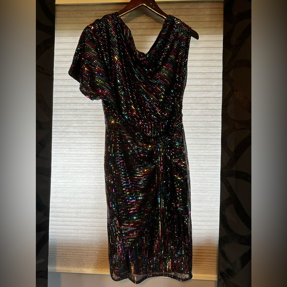 Large Grace Karin Multi-color Sparkle wrap midi dress